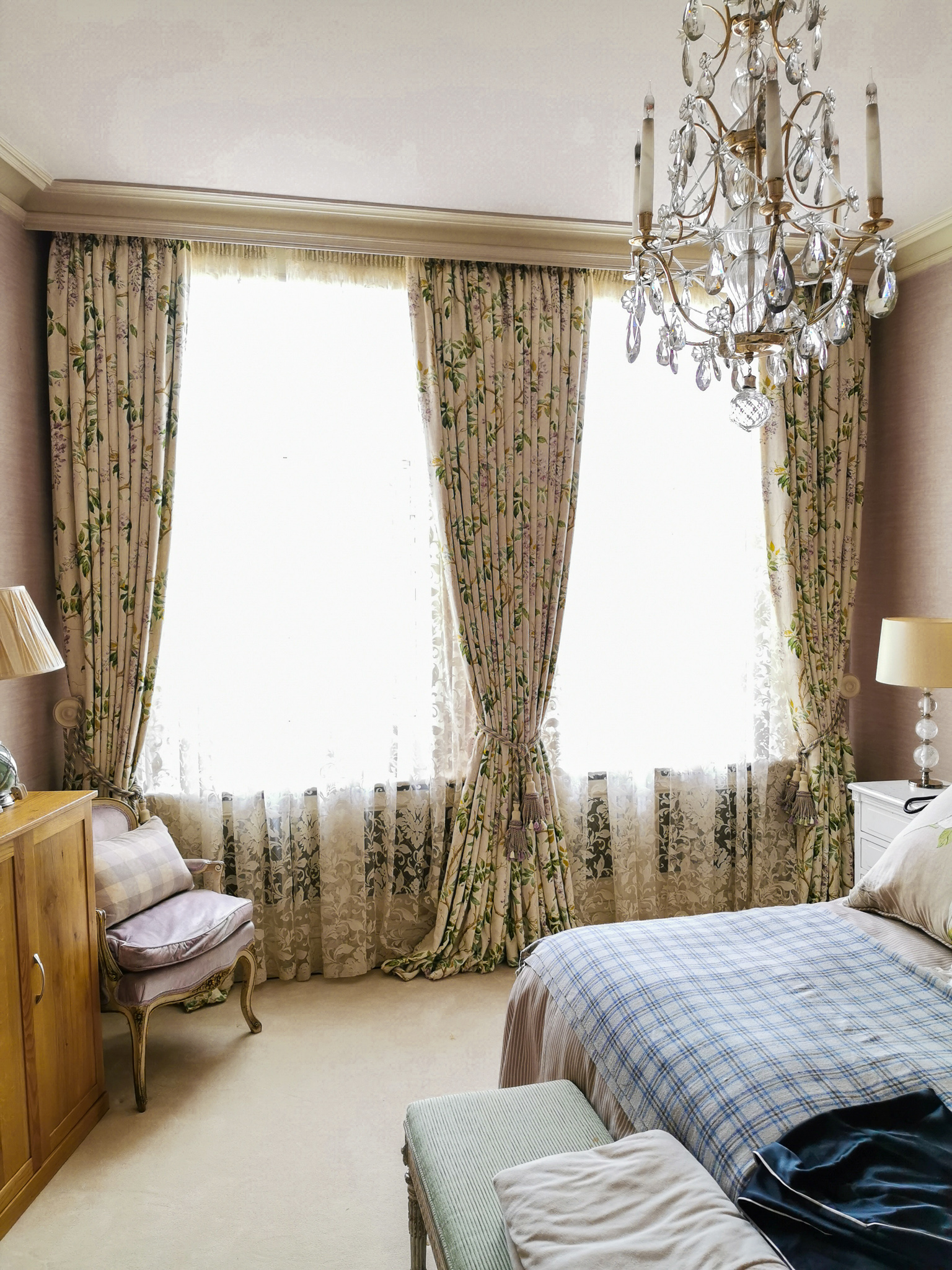 Plush dressed bedroom curtains