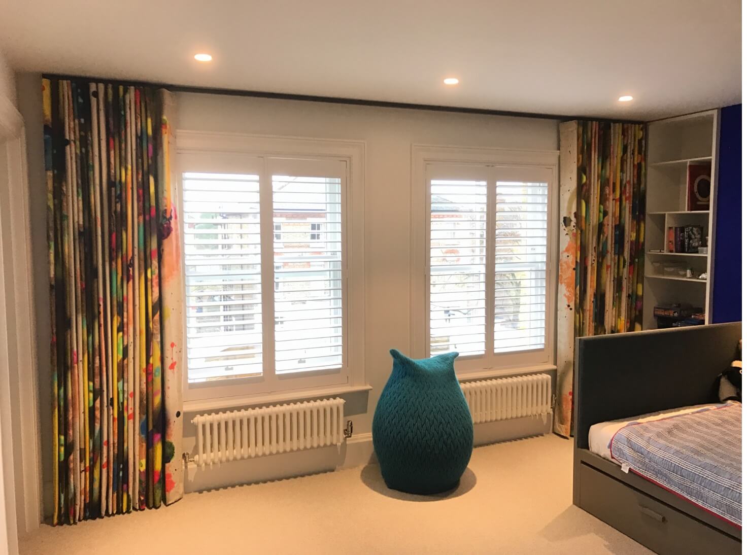 Bespoke wave curtains in colourful fabric