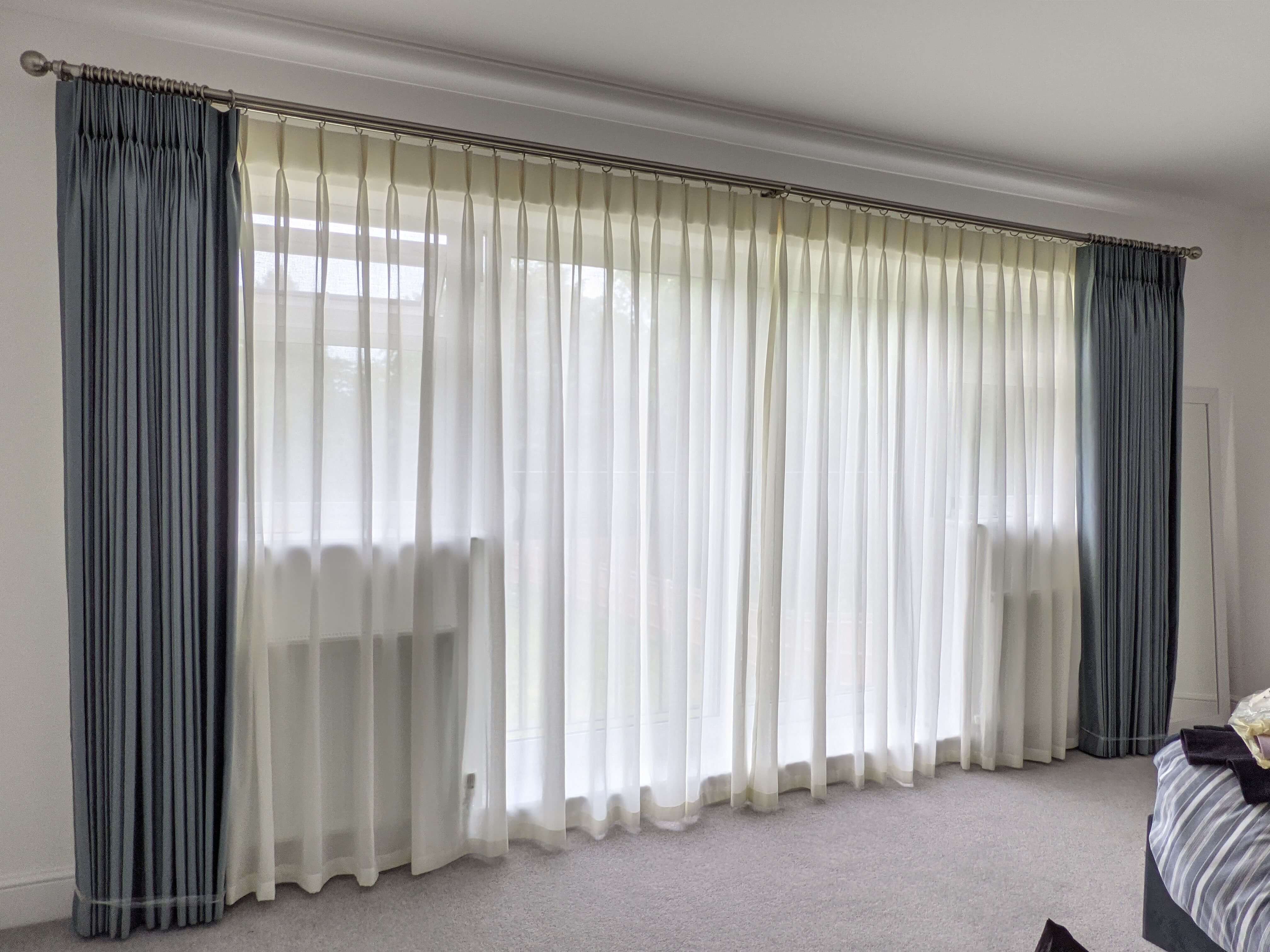 Blue Curtains and Sheers Set On Double Pole